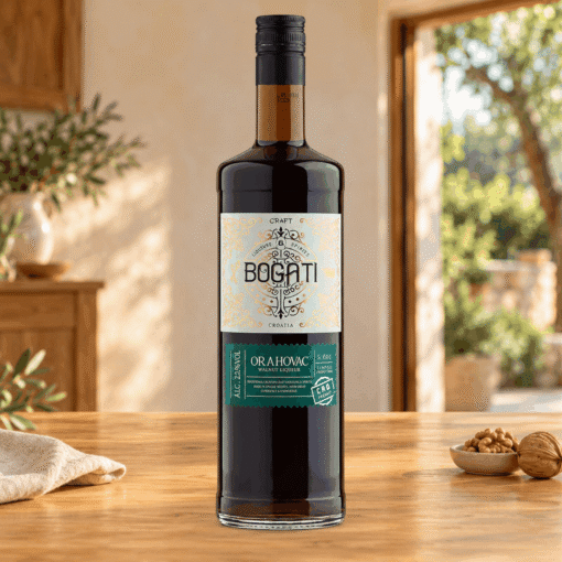 Bogati Orahovac 1L – tradicionalni liker od oraha, bogatog orašastog okusa i prepoznatljivog mirisa.