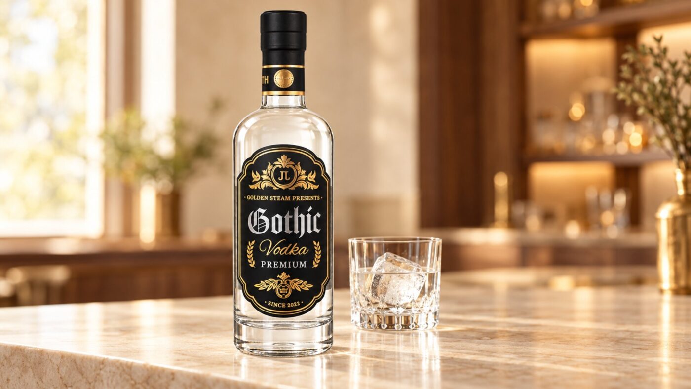 Gothic Vodka Premium – boca uz čašu s ledom