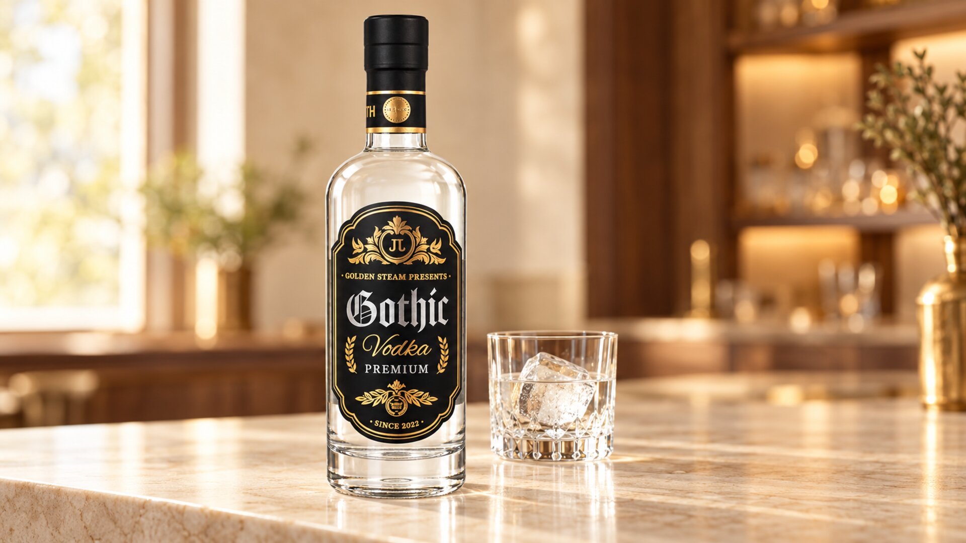 Gothic Vodka Premium – boca uz čašu s ledom