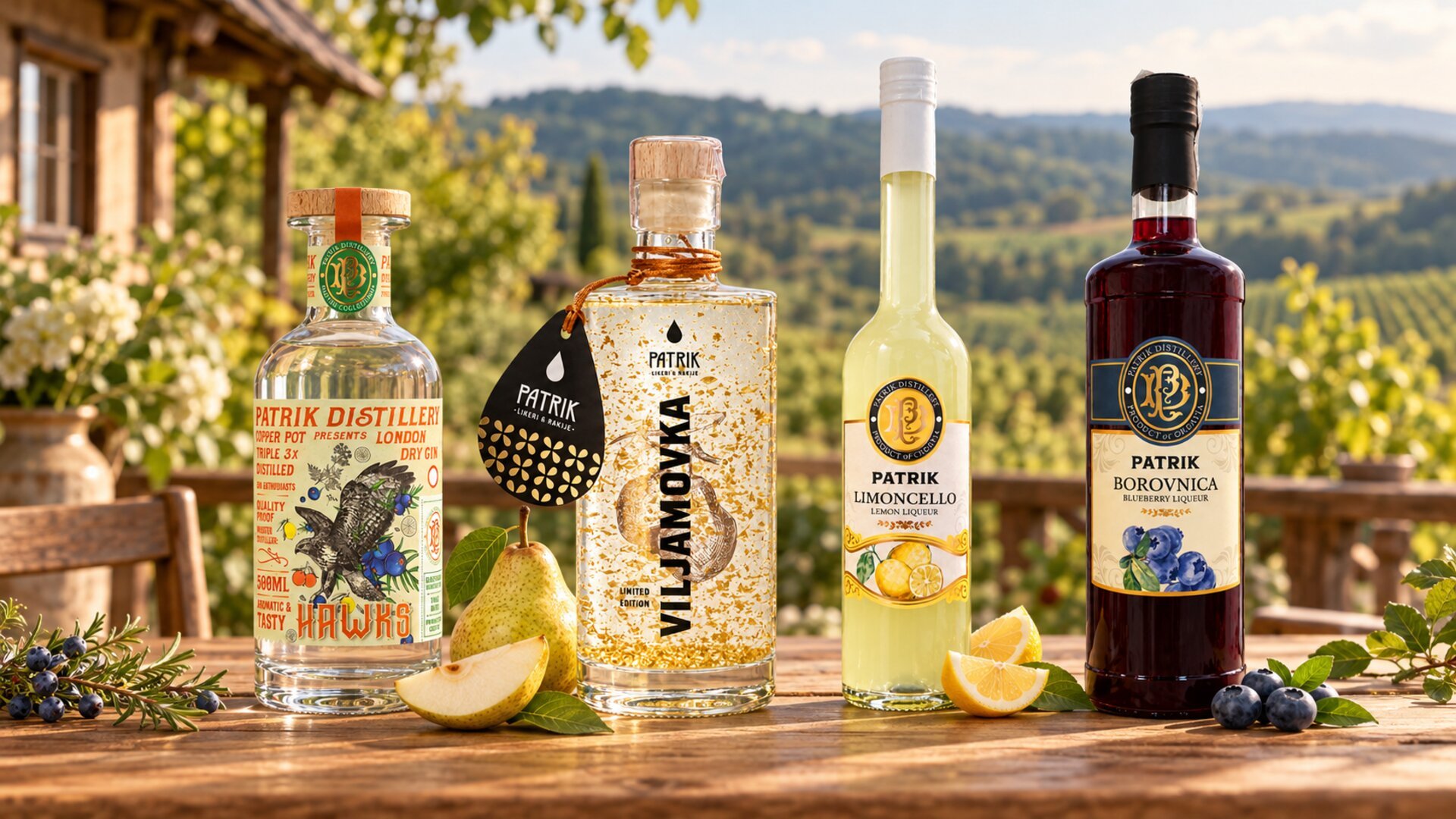 Patrik – Hawk's Gin, Viljamovka sa zlatnim listićima, Limoncello i Borovnica